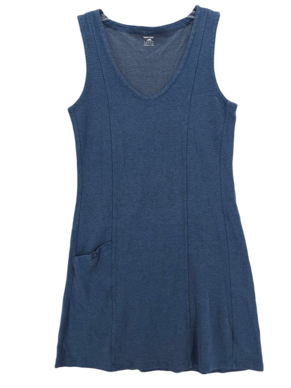 HORNY TOAD Tank Flexcel Shirt Dress Blue V-Neck Pocket Stretch Size LARGE